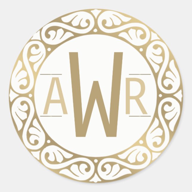 Circular Scrollwork Frame Initials Gold Classic Round Sticker (Front)