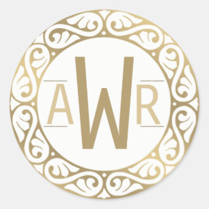 Circular Scrollwork Frame Initials Gold Classic Round Sticker