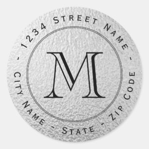 Circular Silver Foil Monogram Return Address Label
