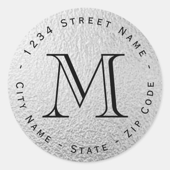 Circular Silver Foil Monogram Return Address Label (Front)