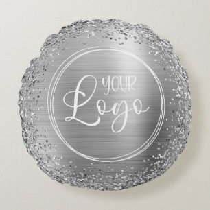 Circular Silver Glitter and Foil Logo Round Pillow