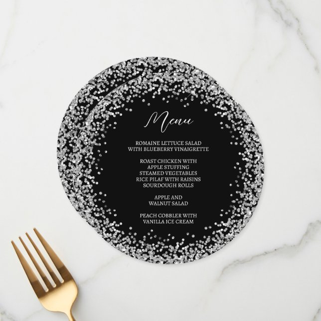 Circular Silver Glitter Black Menu (Front/Back In Situ)