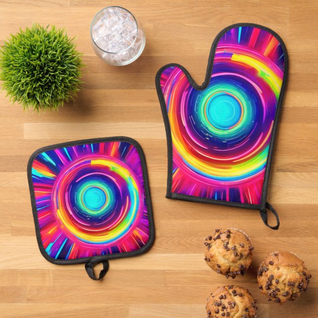 Circular Spectrum: A Vibrant Exploration of Colour Oven Mitt & Pot Holder Set (Top Down)