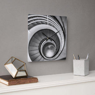 Circular Stairway BW Square Wall Clock