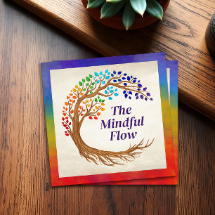 Circular tree with rainbow chakra leaves square business card