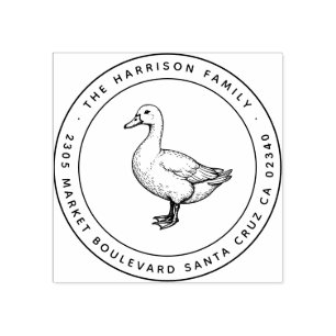 Circular Vintage Duck Family Name Return Address Rubber Stamp
