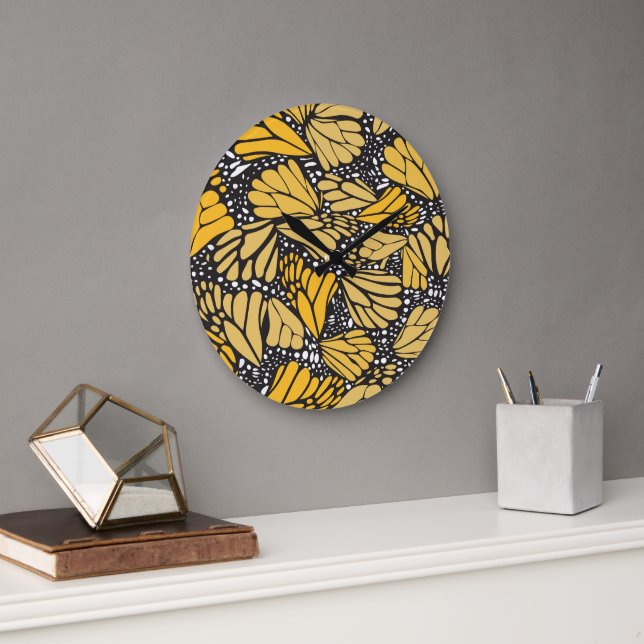 Circular wall clock printed monarch butterfly (Office)