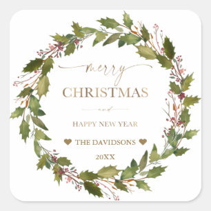 Circular Winter Berries Green Foliage Christmas S Square Sticker