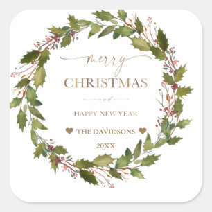 Circular Winter Berries Green Foliage Christmas   Square Sticker