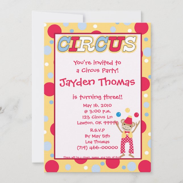 circus1 copy, You're invited to a Circus Party!... Invitation (Front)