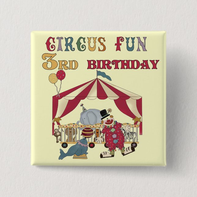 Circus 3rd Birthday Tshirts and Gifts 2 Inch Square Button (Front)
