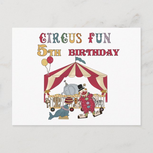 Circus 5th Birthday tshirts and Gifts Postcard (Front)