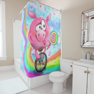 Circus Acrobat Pig Funny Shower Curtain