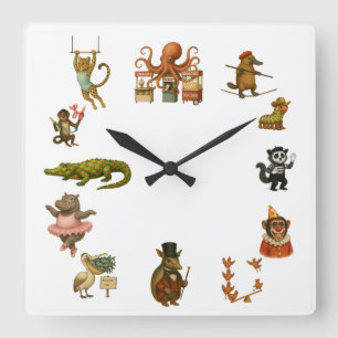 Circus acts square wall clock