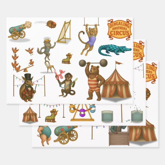 Circus acts wrapping paper sheet (Set)
