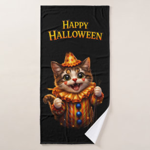 Circus and kitten whimsical Halloween three-p piec Bath Towel Set
