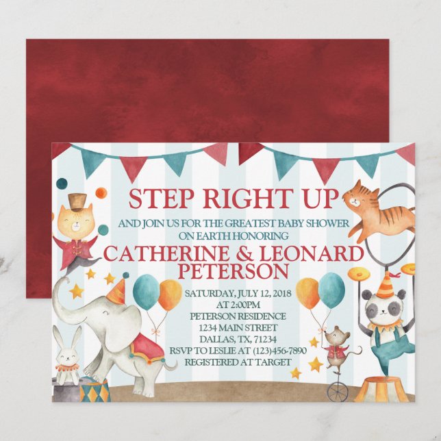 Circus Animal Baby Shower Invitation Invite (Front/Back)