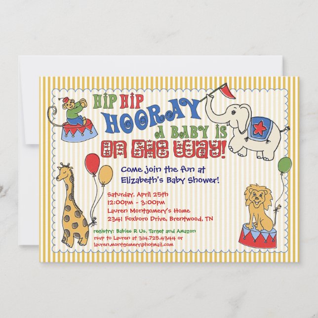 Circus Animal Baby Shower Invitation - Yellow (Front)
