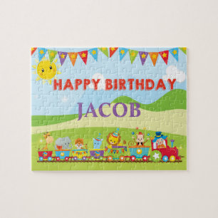 Circus Animal Birthday Train Custom Name Puzzle