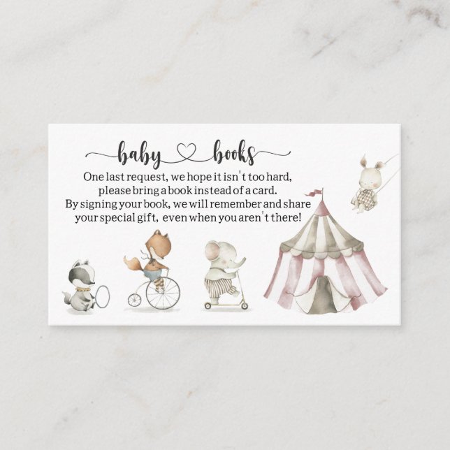 Circus Animals Baby Shower Book request Enclosure Card (Front)