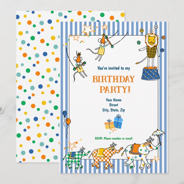 Circus Animals Birthday Invitations (Front/Back)