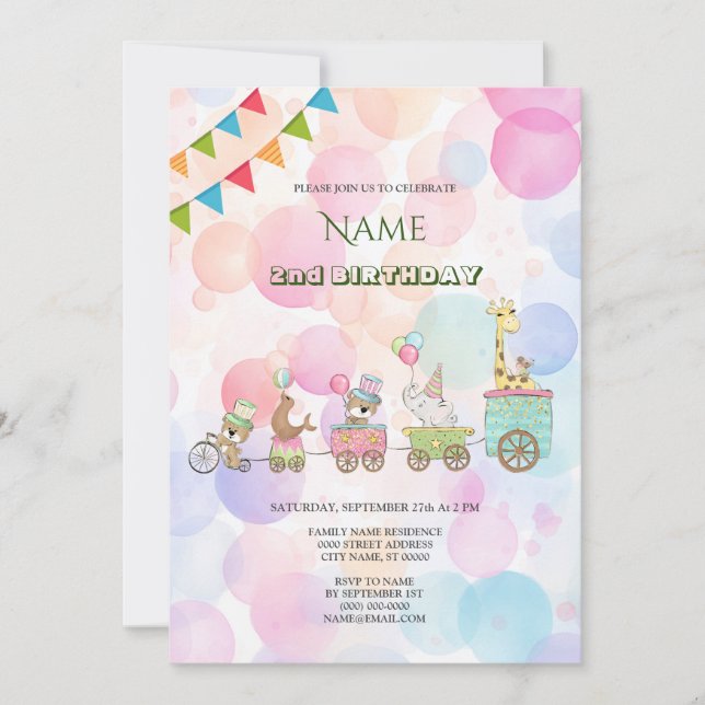Circus Animals Birthday Party Invitation (Front)