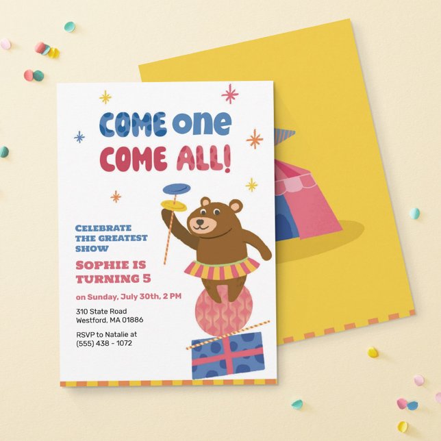 Circus Animals Dancing Bear Kids Birthday Invites (Creator Uploaded)