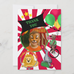 Circus Animals Kids Flat Thank You Card 