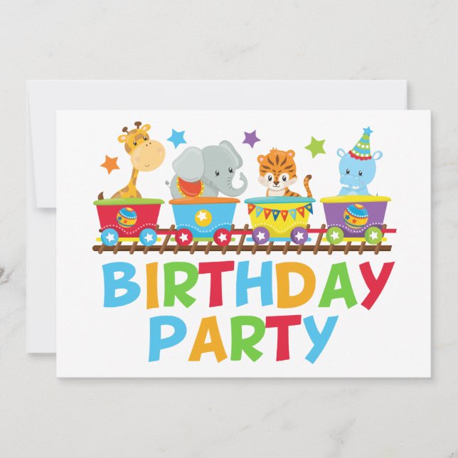 Circus Animals Train Cute Kids Birthday Party Invitation (Front)