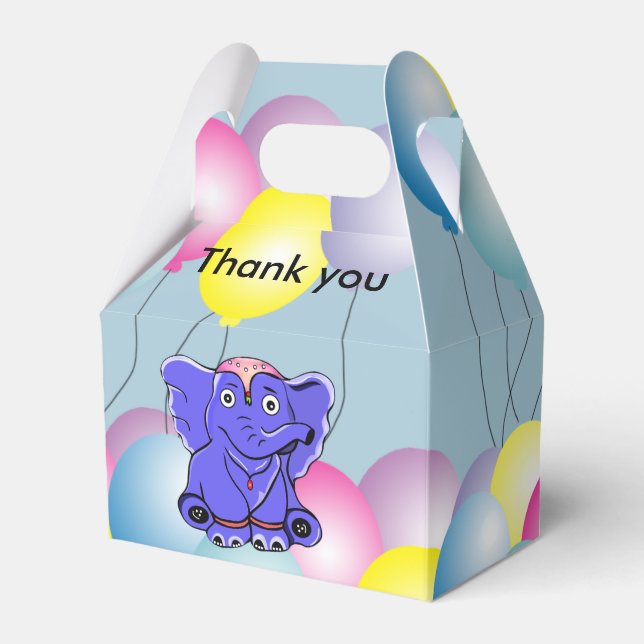 Circus baby elephant with balloons favor box (Front Side)