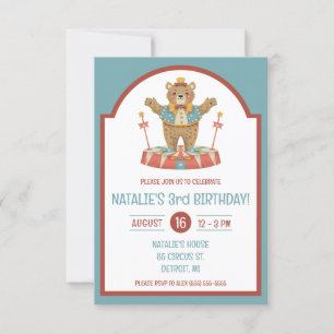 Circus Bear on Podium Kids' Birthday Party Invitation