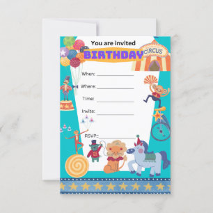 CIRCUS BIRTHDAY BOY PARTY INVITATION 
