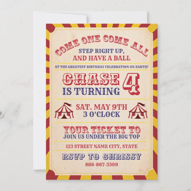 Circus Birthday Invitation (Front)