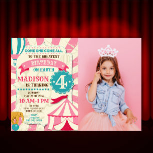 Circus Birthday Invitation Girl Carnival Invite