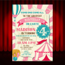 Circus Birthday Invitation Girl Carnival Invite