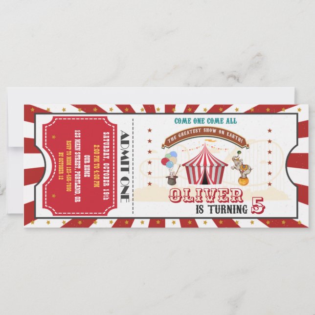 Circus birthday invitation Vintage Carnival ticket (Front)