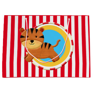 Circus birthday kids party cartoon tiger stripes large gift bag