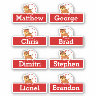 Circus birthday party favour names tiger cartoon
