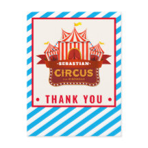 Circus birthday party thank you card