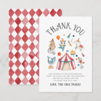 Circus Birthday Thank You Card 