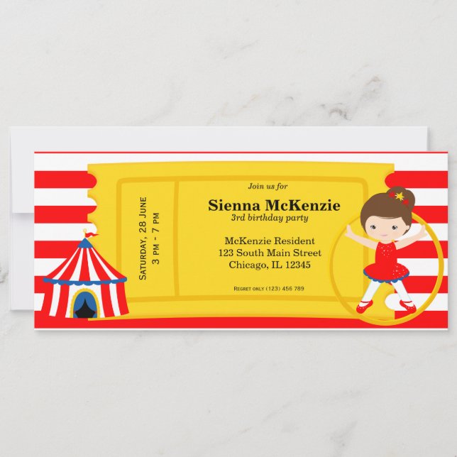 Circus birthday ticket invitation (Front)