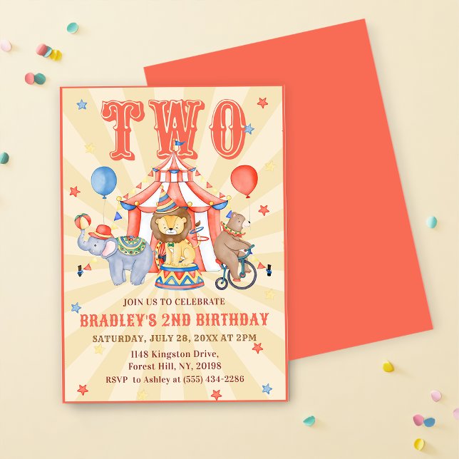 Circus Carnival & Animals 2nd Birthday Invitation (Creator Uploaded)