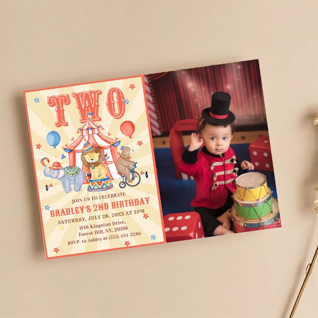 Circus Carnival & Animals 2nd Birthday Photo Invitation (Creator Uploaded)