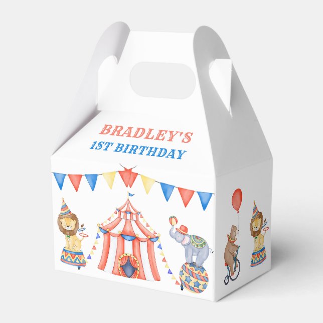Circus Carnival & Animals Birthday Party Favor Box (Front Side)