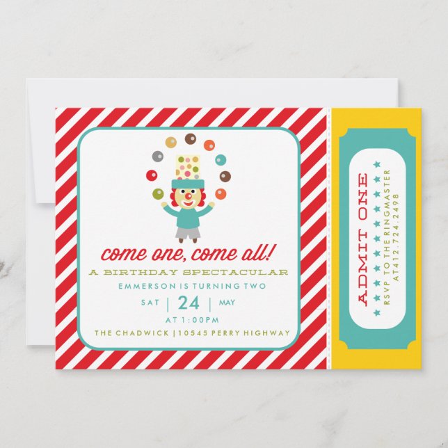 CIRCUS CARNIVAL ANNIVERSAIRE invitation DE L'INVIT (Devant)