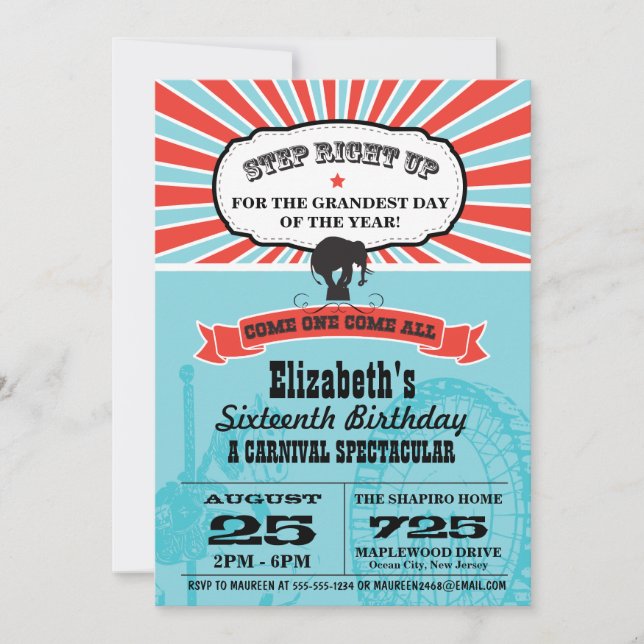 Circus Carnival Birthday Invitation (Front)