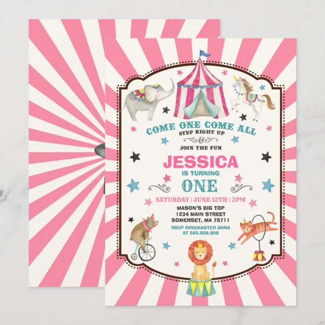 Circus Carnival Birthday Invitation Circus Party (Front/Back)