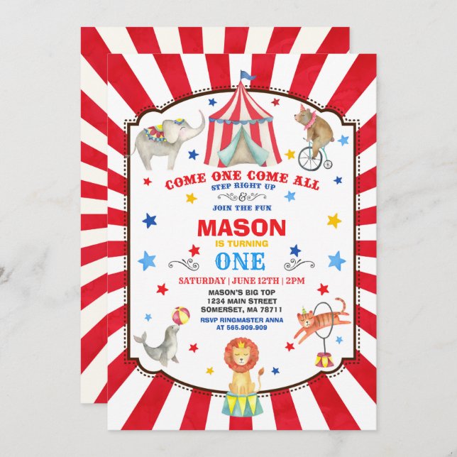 Circus Carnival Birthday Invitation Circus Party (Front/Back)