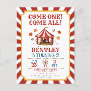 Circus Carnival Birthday Invitation Postcard