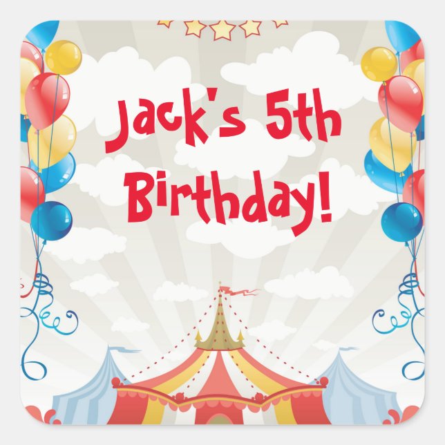 Circus Carnival Birthday Party Favour Stickers (Front)